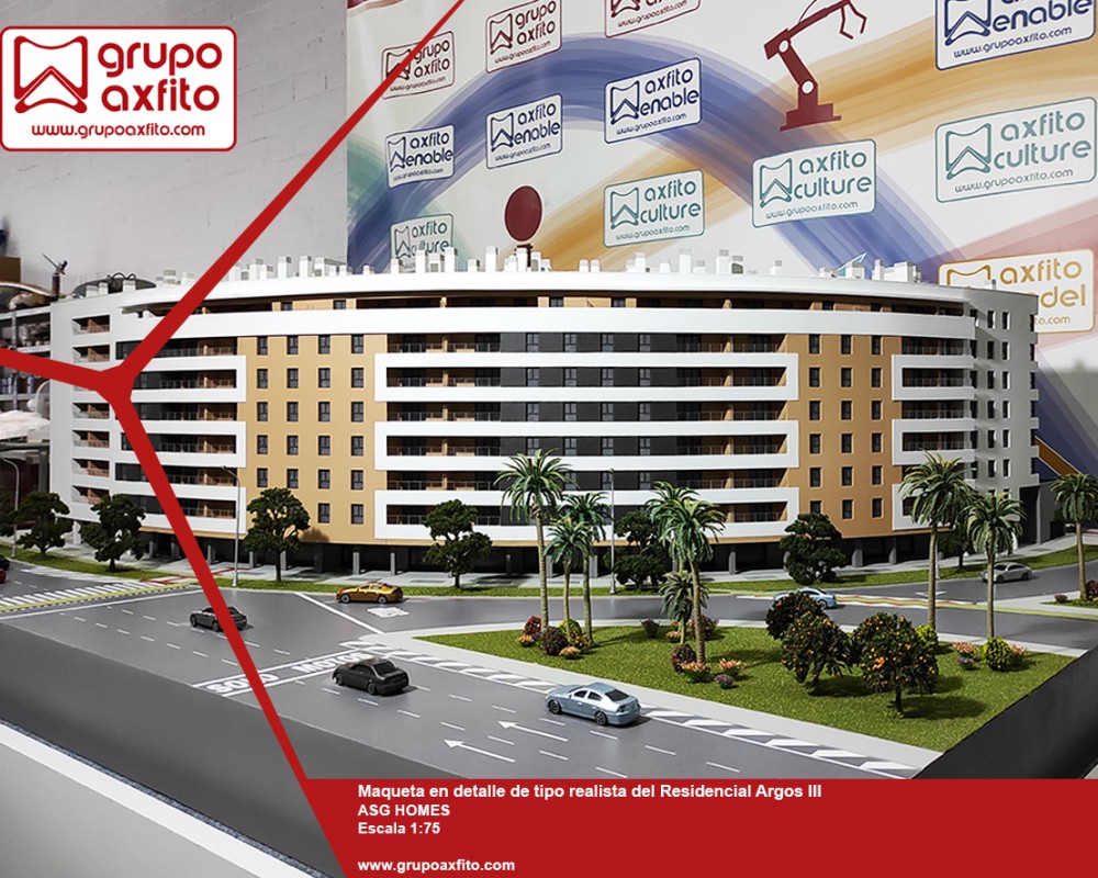 La maqueta del residencial Argos III de ASG Homes escala 1:75 – Sevilla